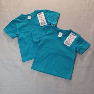 Two Pack Kids Tees in Blue with Green Top Stitching 12M